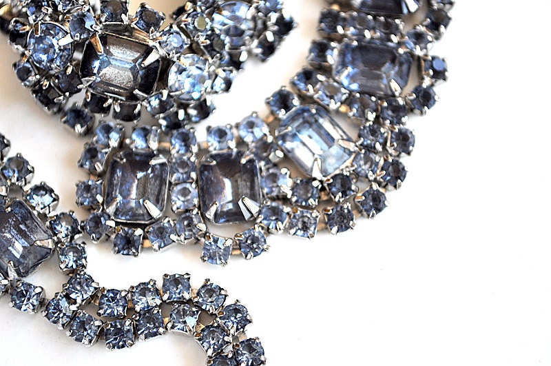 Vintage Blue Rhinestone Jewelry Set