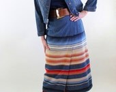 Blue Cream Red Striped Navajo Blanket Southwest Style Wrap Skirt. Boho. Size Medium.