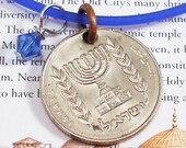 Israel, Vintage Coin Necklace - - Menorah - Israeli - Judaica - Hebrew - Old Money - Holy Land - Passover - Travel