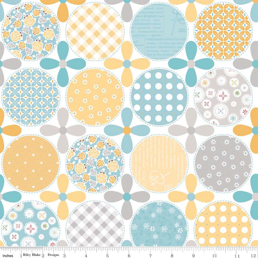 ON SALE - 1 yard Polka Dot Stitches Blue Dot by Riley Blake