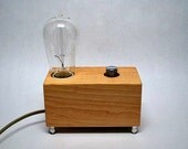 Made to Order - The Menlo Park Lamp Single Edison Bulb in Cherry Wood w/ Full Range Dimmer. Modern Table or Desk Lamp.