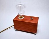 The Menlo Park Lamp- Single Edison Bulb in Red Cedar Wood. Modern Table or Desk Lamp.