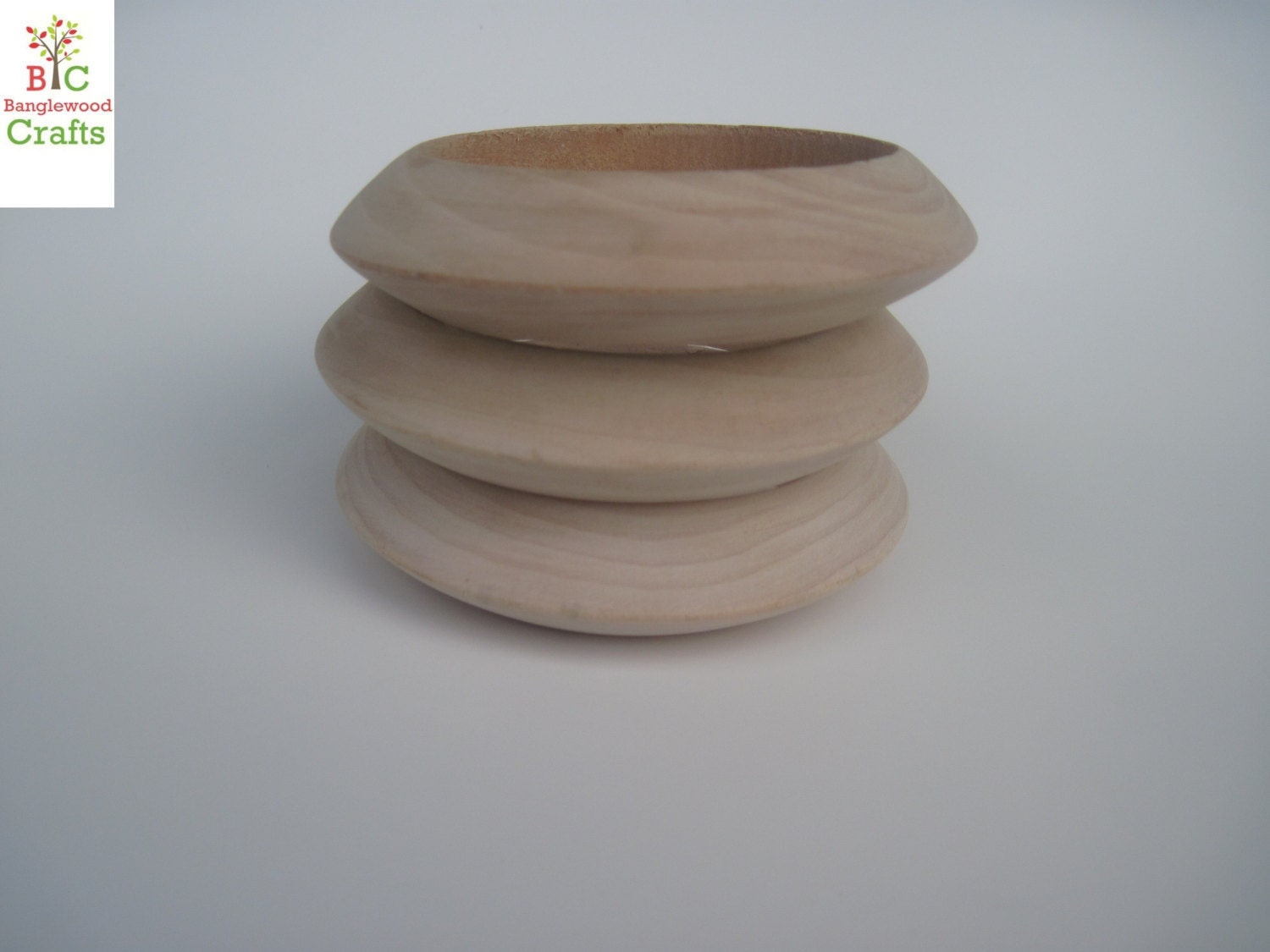 3 Medium Size Unfinished Wood Flying Saucer Bangle Bracelets