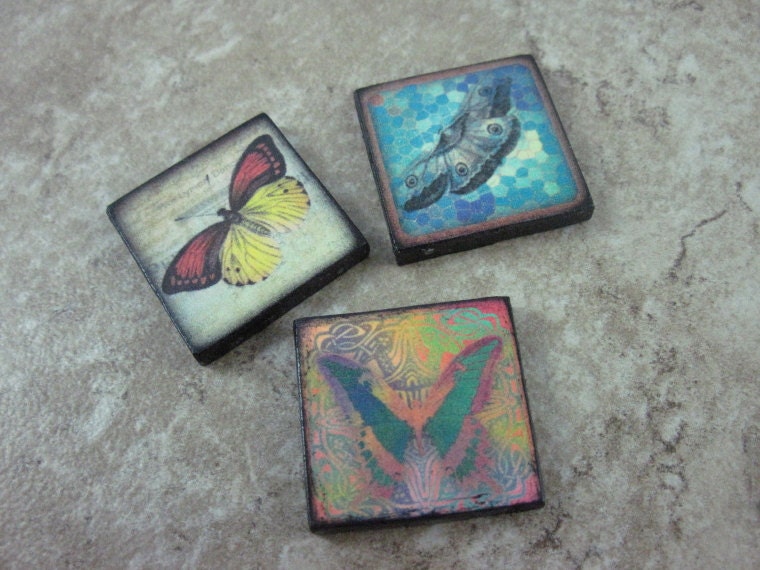 BUTTERFLY Pendant Set 1inch Custom Drilled Ephemera Tile Pendants