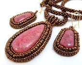 Imperial Rhodonite and Bronze Necklace and earrings set
