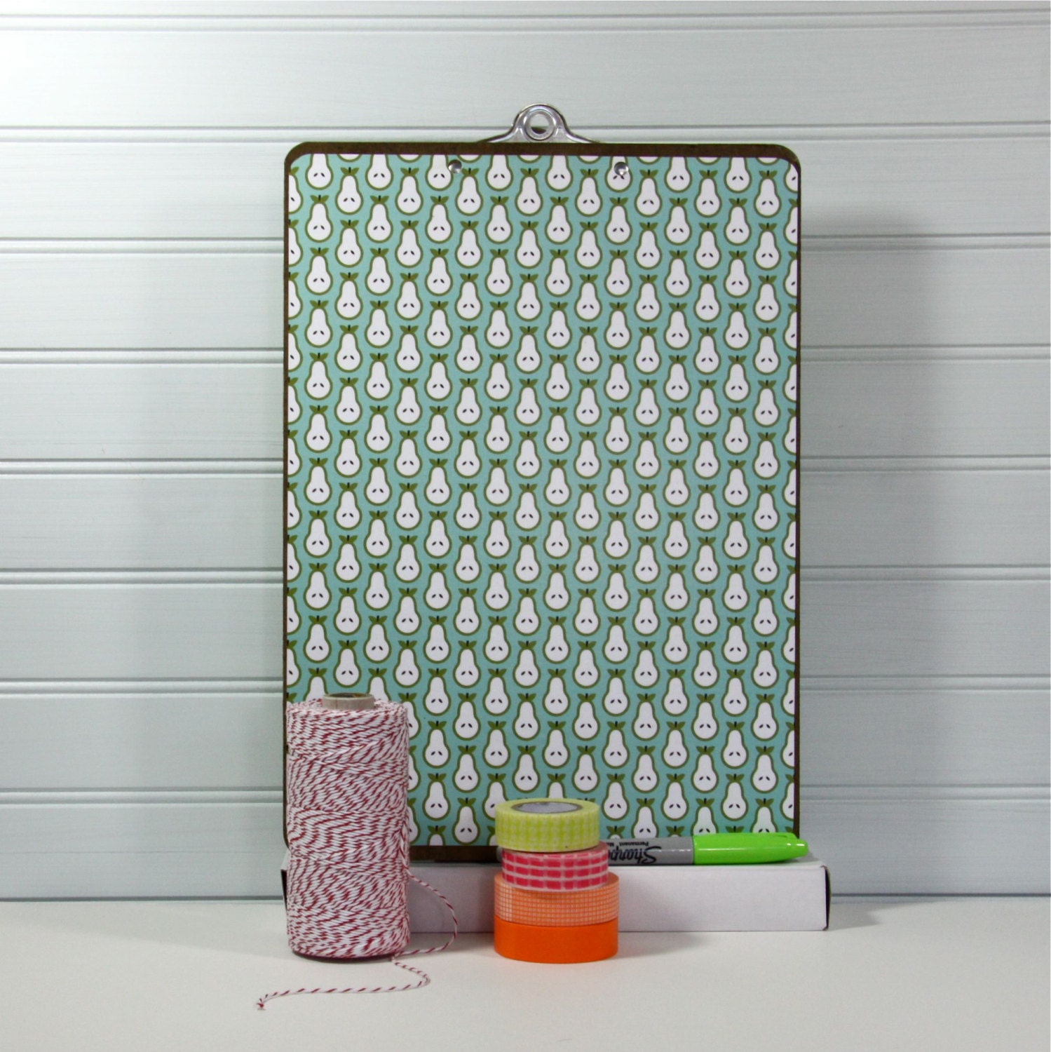 Papered Clipboard.  Letter size, Green Pears