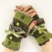 Knit fingerless gloves arm warmers fingerless mittens women sage green and olive brown tweed lace romantic victorian