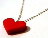 Heart Pendant Necklace - Valentine's Day Jewelry - Polymer Clay Charm - Silver Plated Chain - Handmade - Gifts Under 10, 15, 20, 25