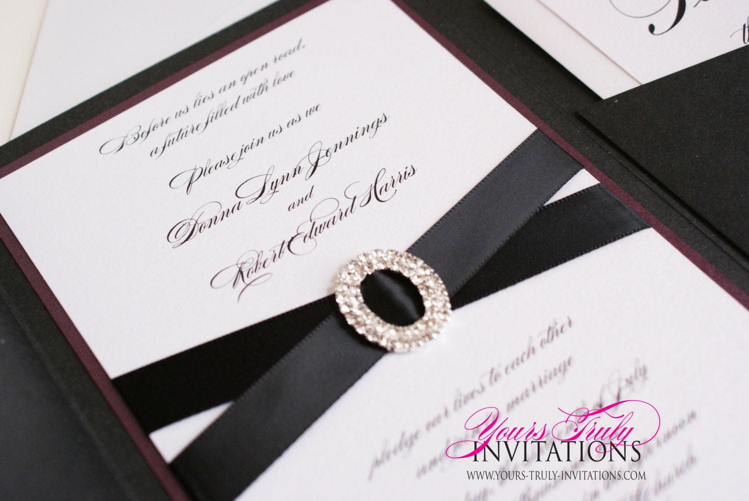 Onyx and Eggplant Crystal Wedding Invitation Suite
