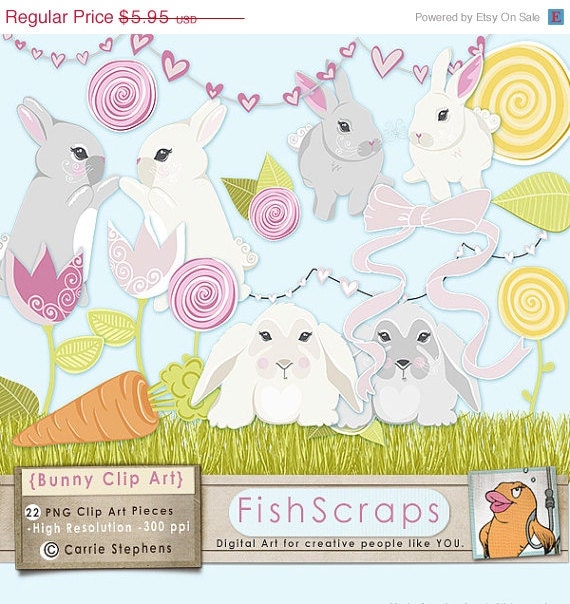 SALE - 40% Bunny Clip Art - Easter Bunnies - Rabbits - Digital Graphics for Card Making, Crafts & More Il_170x135