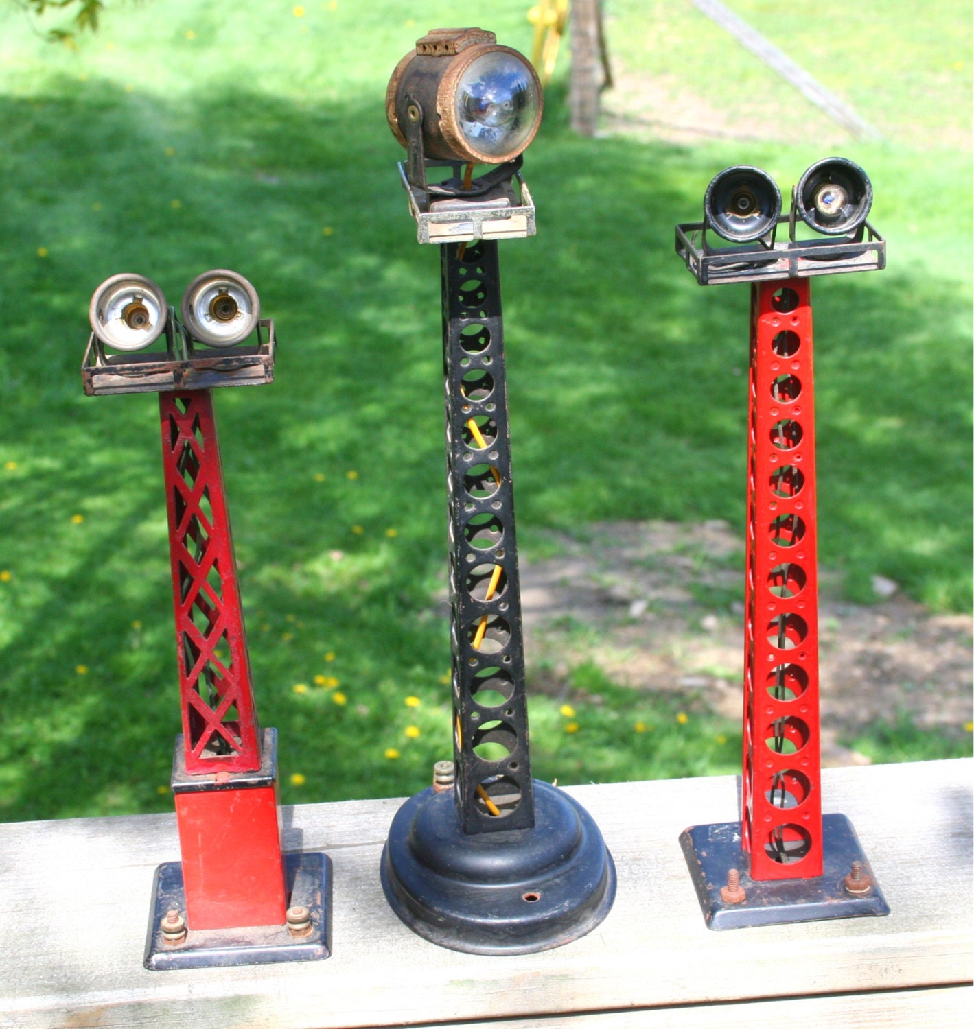 Set of 3 Vintage Lionel Marx  Model Railroad Train Spot Lights Light Towers  or Steampunk Finding