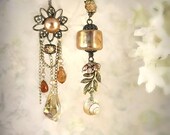 Sundara - Asymmetric Mismatch Earrings OOAK - Champagne Cognac Copper, Seashell, Flower Leaf, Lampwork, Romantic Autumn Sunset, Mermaid