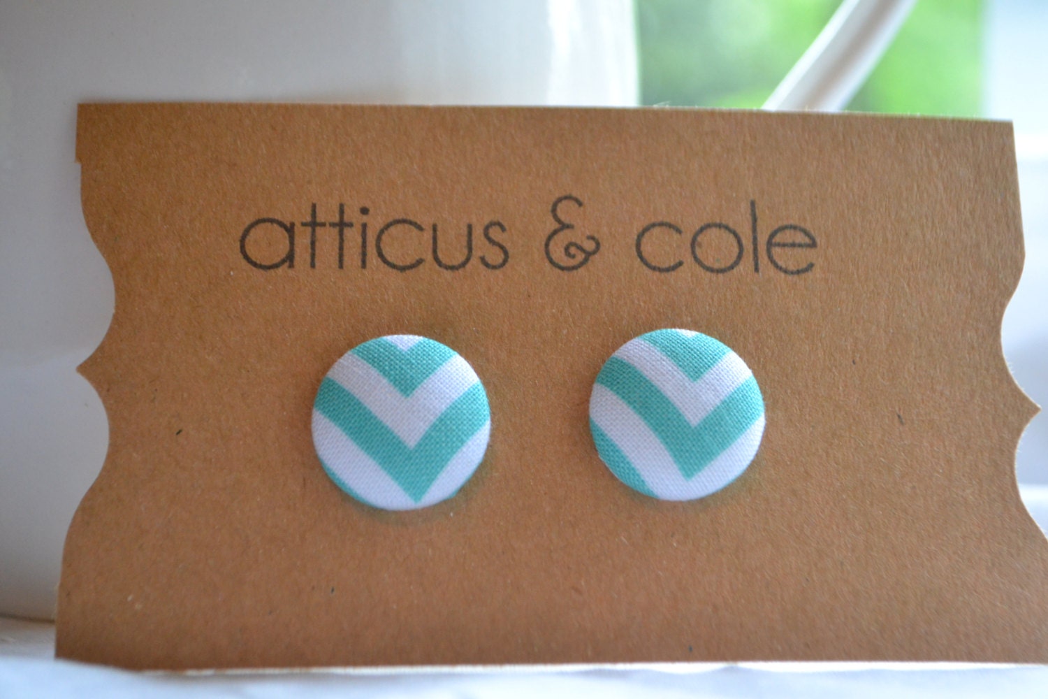Medium Fabric Cover Button Earrings Chevron Posts