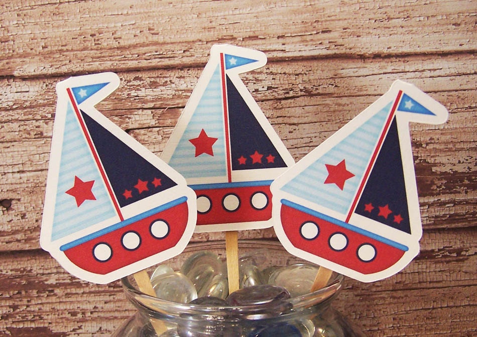 SET of 12 SAILBOAT Cupcake Toppers : Sail Boat, Nautical Il_170x135