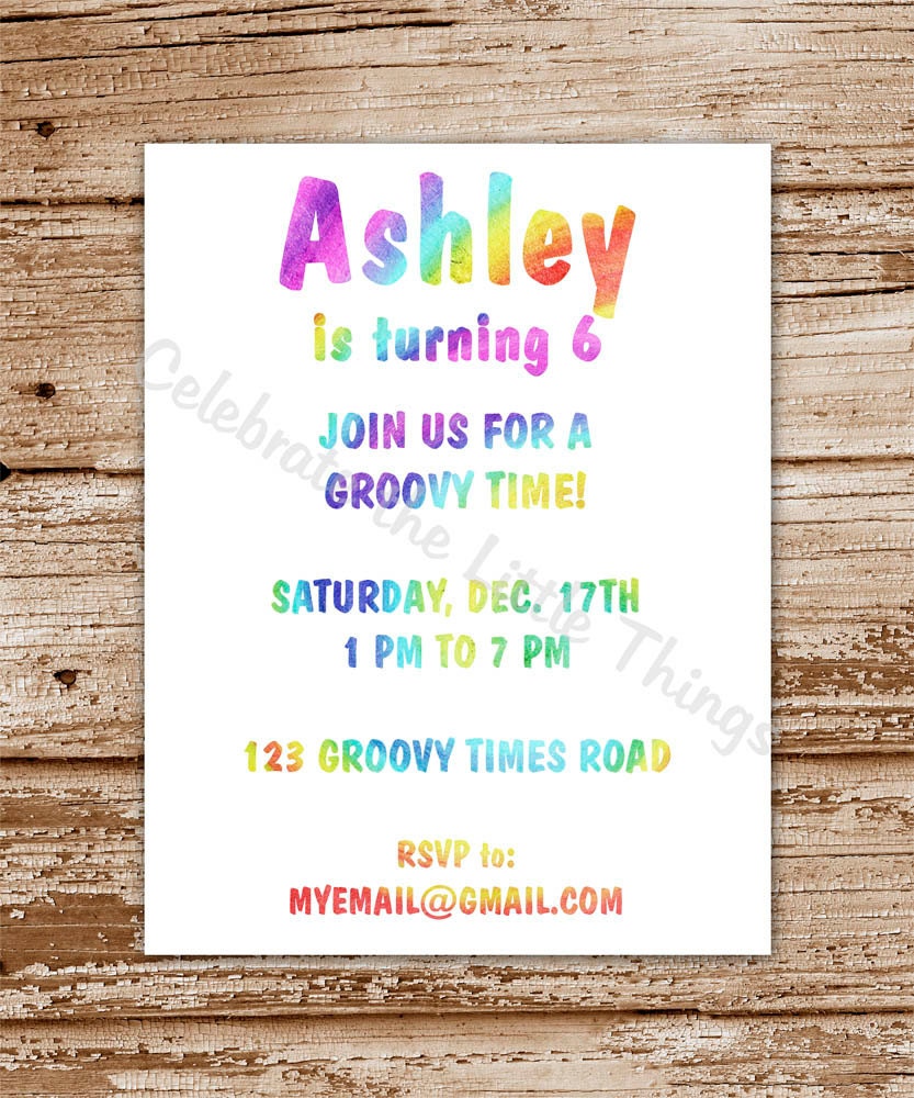 SET of 12 TIE DYE Invitations : Peace Sign Il_570xn