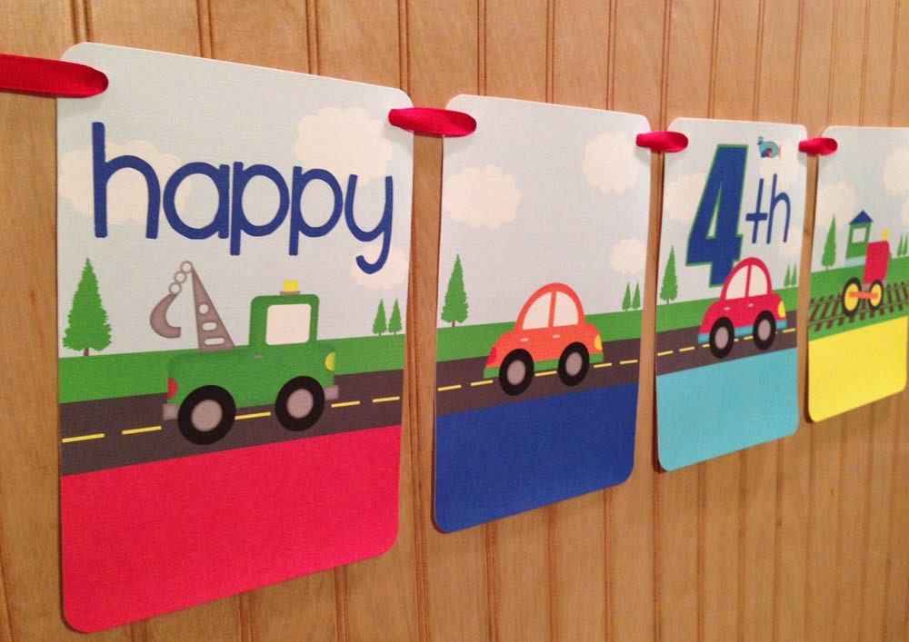 TRANSPORTATION Birthday Banner : vehicles, cars, trucks, bus, train, airplane, rescue Il_570xn