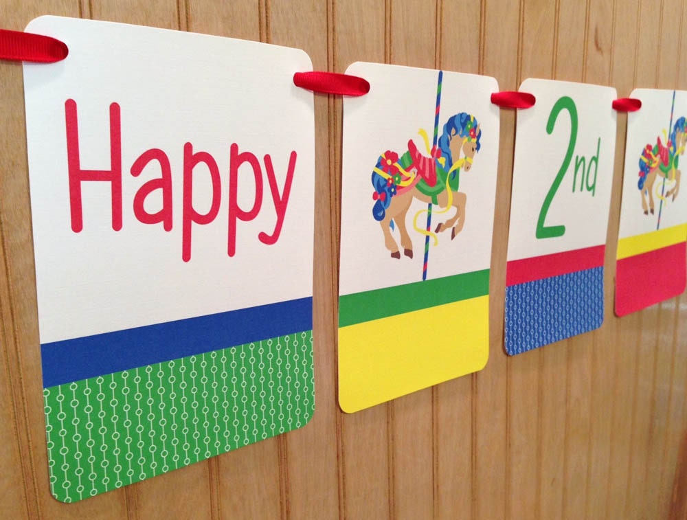 CAROUSEL Horse Birthday Banner : Merry-Go-Round, Personalized Il_570xn