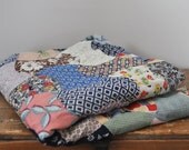 Vintage Unfinished Feedsack Fabric Quilt Top Apple Core Pattern
