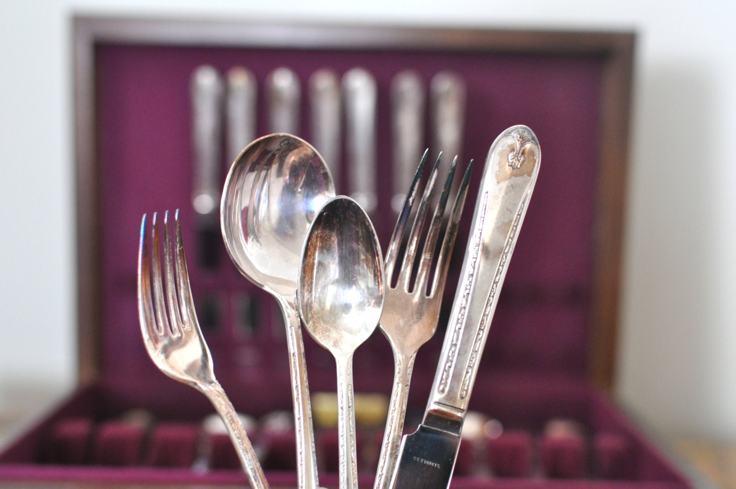 Vintage Wm Rogers & Son Exquisite Silverplate Flatware 50 pc. Set with Chest Service for 8