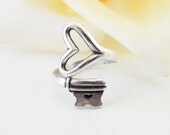 Steampunk Skeleton Key Ring- Key To My Heart Ring- Adjustable Ring- Sterling Silver Finish-  Silver Ring