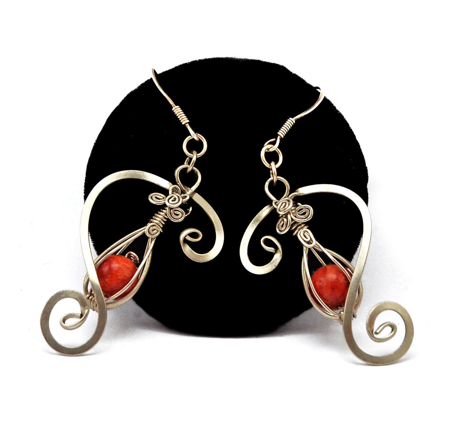 Red Coral Wire Wrap Burlesque Earrings