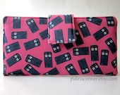 Handmade women bifold pink wallet Doctor Who small blue Tardis