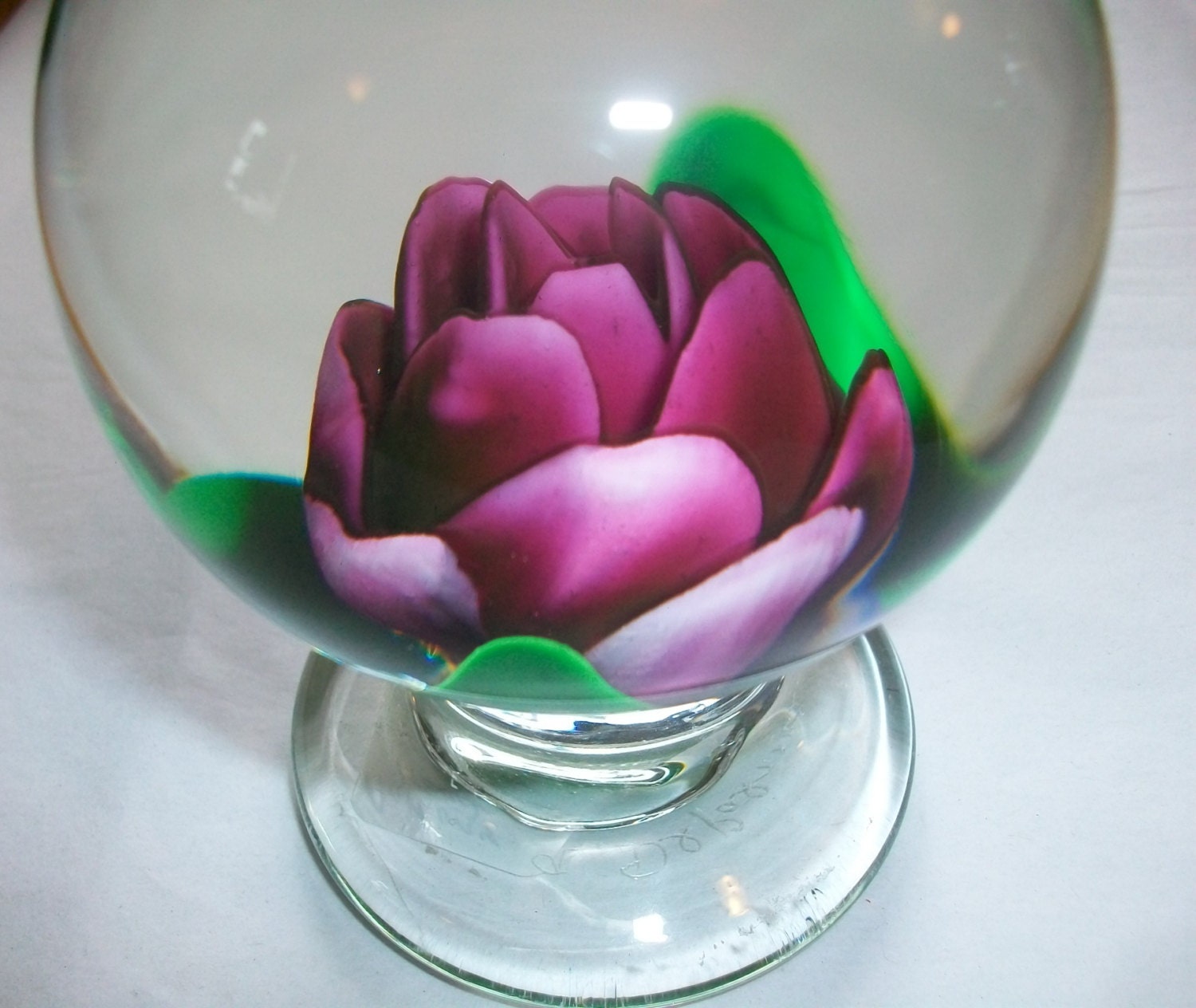The Millville Rose - Pedestal Footed Crimp Rose Paperweight by Anthony (Tony) DePalma 1986
