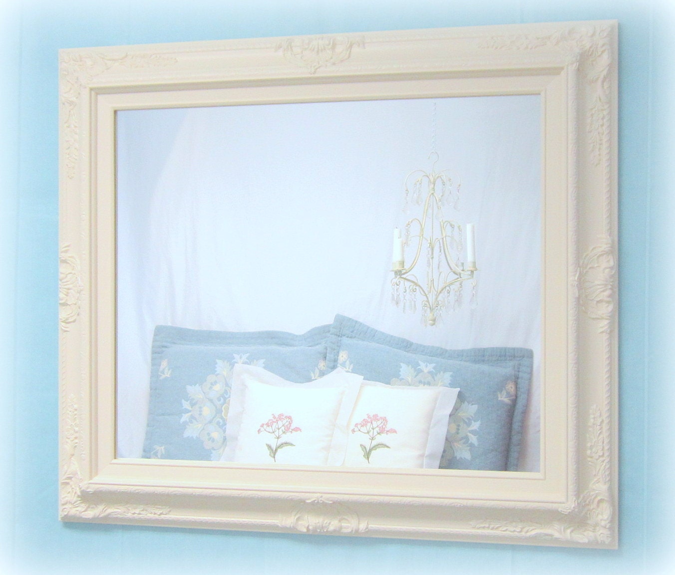 IVORY FRAMED MIRROR Baroque Framed Mirrors For Sale French Country Home Decor 31"x27" Ivory Mirror Antique White Cream Colored Vanity Mirror
