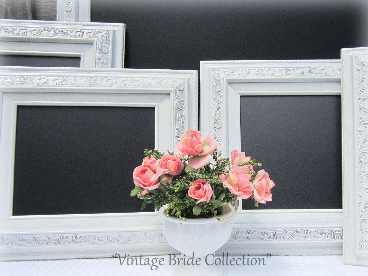 Wedding Signs VINTAGE BRIDE COLLECTION - Set of 5 (Five) Standing Chalkboards Decor Distressed Framed Chalkboard Shabby Chic Chalk Board