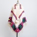Vintage 60s 70s Ivory Multi-Color Chunky Knit Flower Poncho
