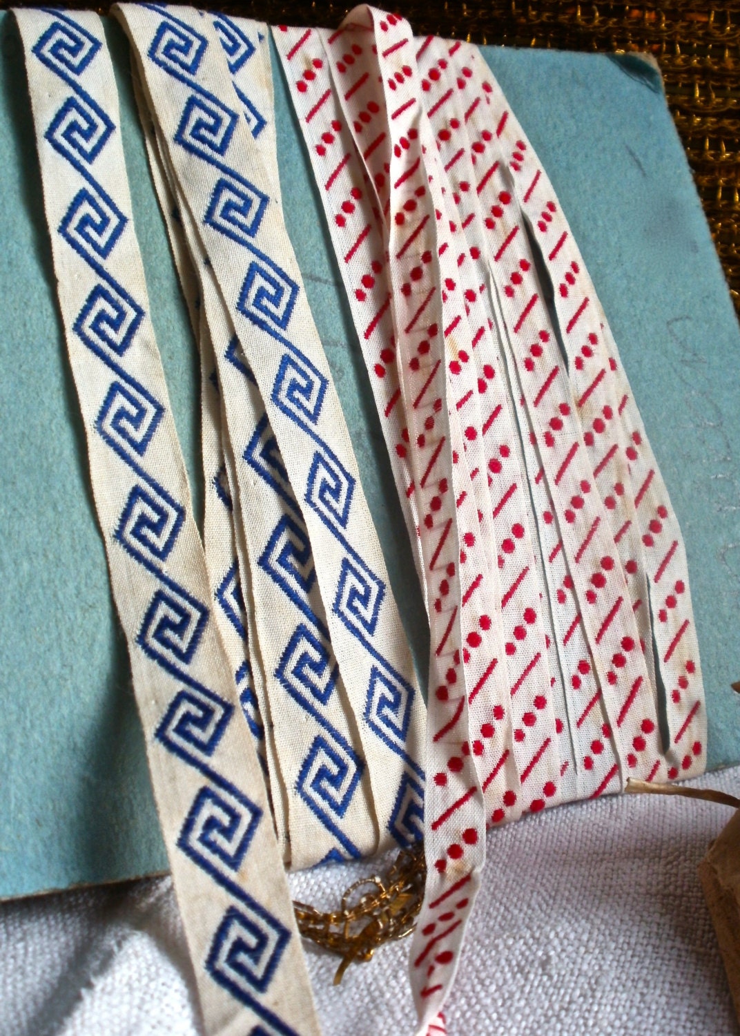 Very Pretty French trimming blue or red Mid Century super stylish price for two meters 80"