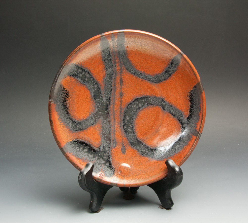 Artisan made iron red, white stoneware appetizer luncheon cookie plate 997