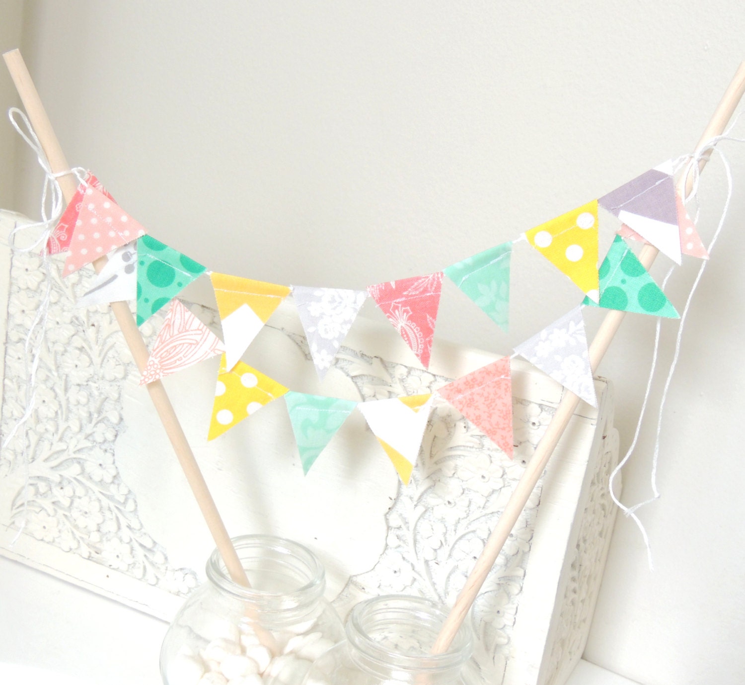 Party Mini Cake Bunting, Emerald, Mint, Peach, Lemon Zest Yellow, Grey, Coral, Birthday Party, Summer Wedding, Baby Shower