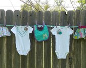 Little Lady Baby Shower Gift Kit with Onesies, Skirts, Burp Cloths, Bib, ribbon and clothespins included: Custom Orders Available
