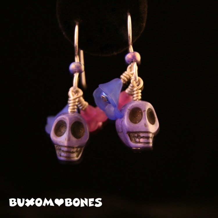 Gothic Earrings - Dia de los Muertos Skull Earrings - Purple Blue Magenta - Day of the Dead Earrings - gIRLY gOTH