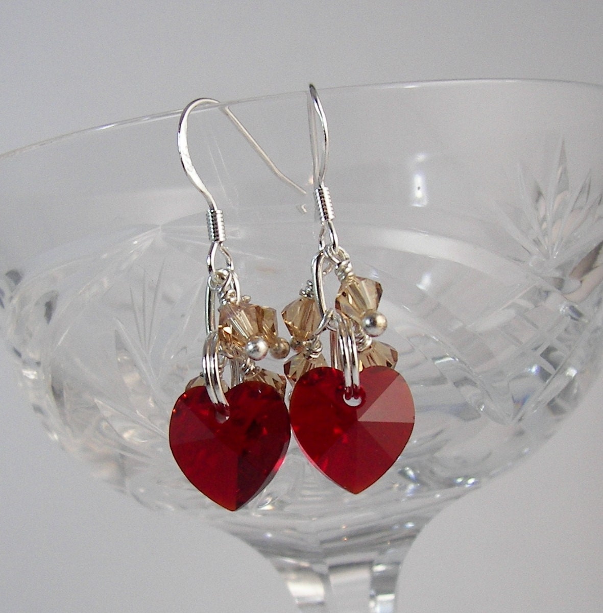 Valentines Crystal Red Heart and Colorado Topaz Swarovski crystal Earrings