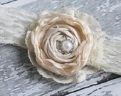 Cream of the Crop-  singed satin flower & rosette flower headband