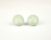 Sage Bikes Fabric Covered Button Earrings