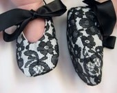Black and white baby girls shoes black lace special occasion shoes- Lacey Black