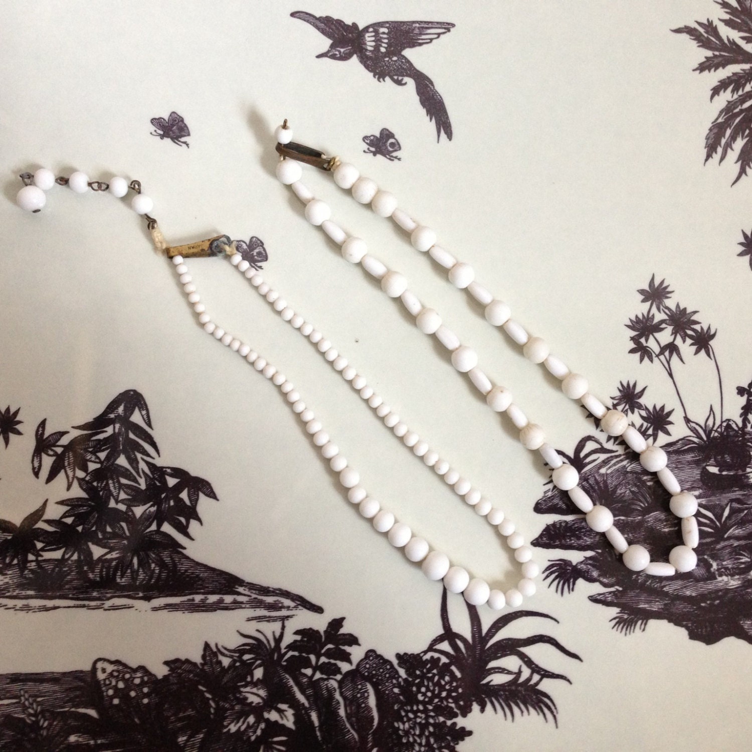 Set of Two Vintage White Beaded Necklaces