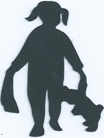 Little girl with bear and blanky silhouette