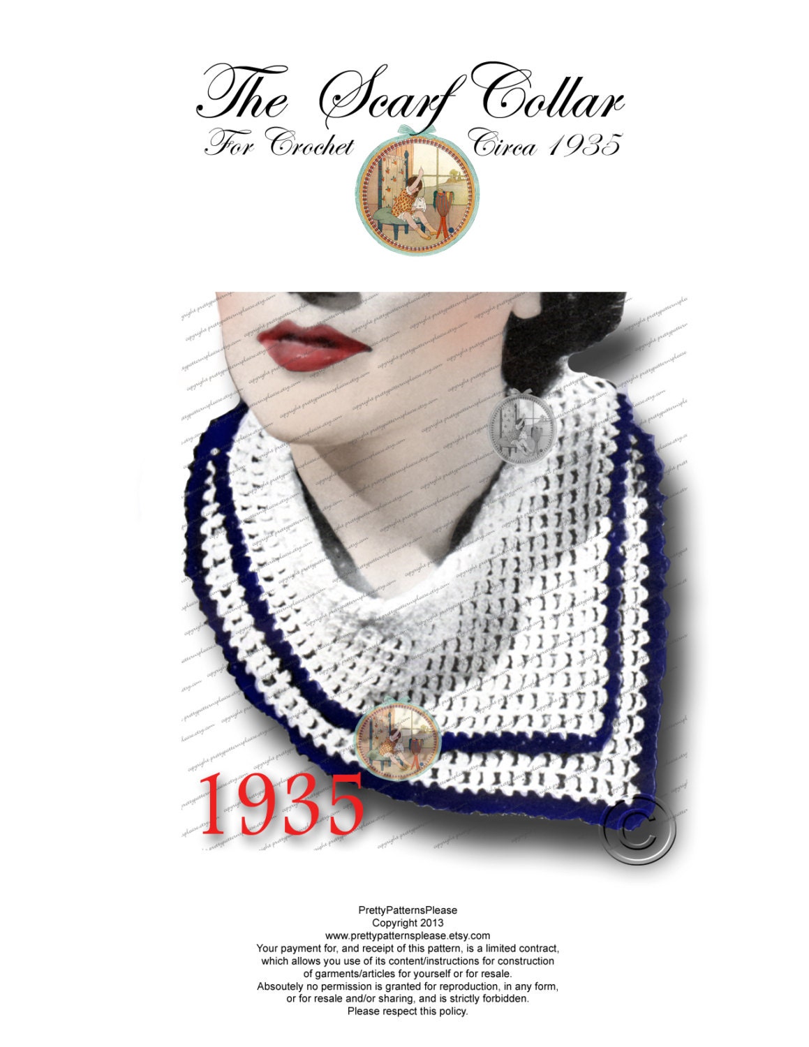 Vintage Scarf Collar to Crochet for Women Circa 1935 - PDF Pattern Email Delivery - PrettyPatternsPlease