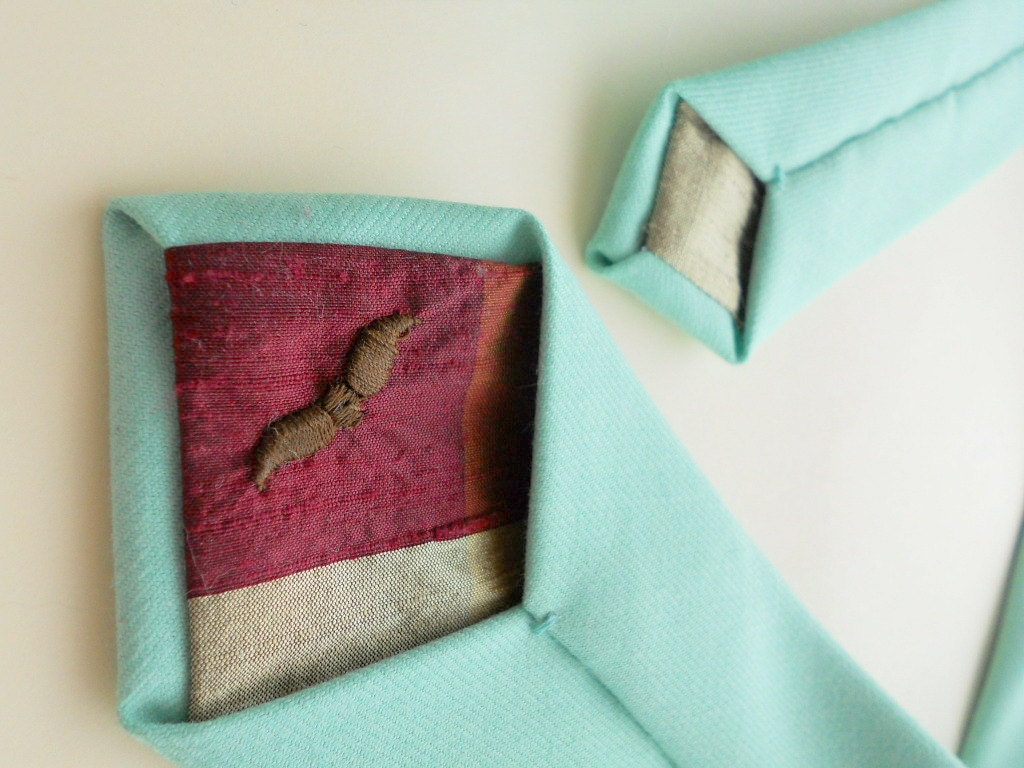 Sunwashed Aqua Wool Necktie with Chestnut Silk lining