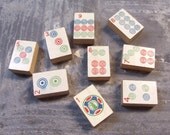 VINTAGE Mah Jongg Tiles 1923 Milton Bradley Mah Jong Wooden Tiles (9) Vintage Embossed WOOD Art Supplies Vintage Game Piece Destash (A50)