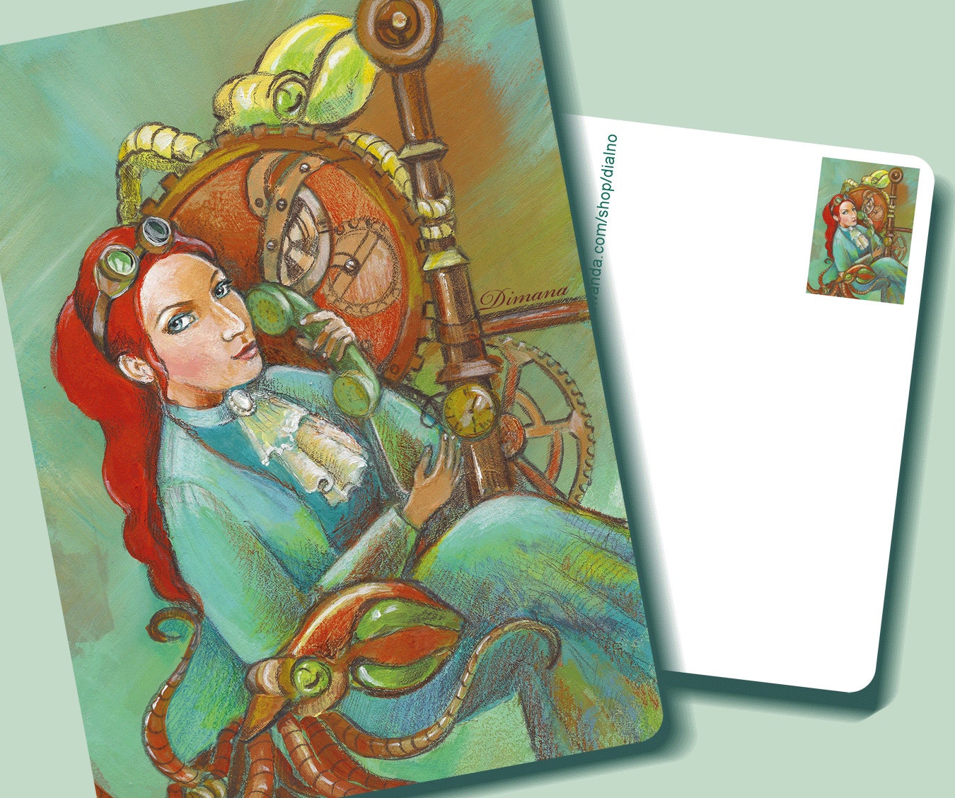 ACEO/ATC  Miss Nemo(from Steampunk series) - Postcard Mini Fine Art Print - Steampunk  Artist Card Postcard- ACEO