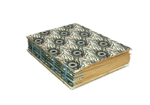 Coptic Bound Journal WIth Peacock Inspired Papers