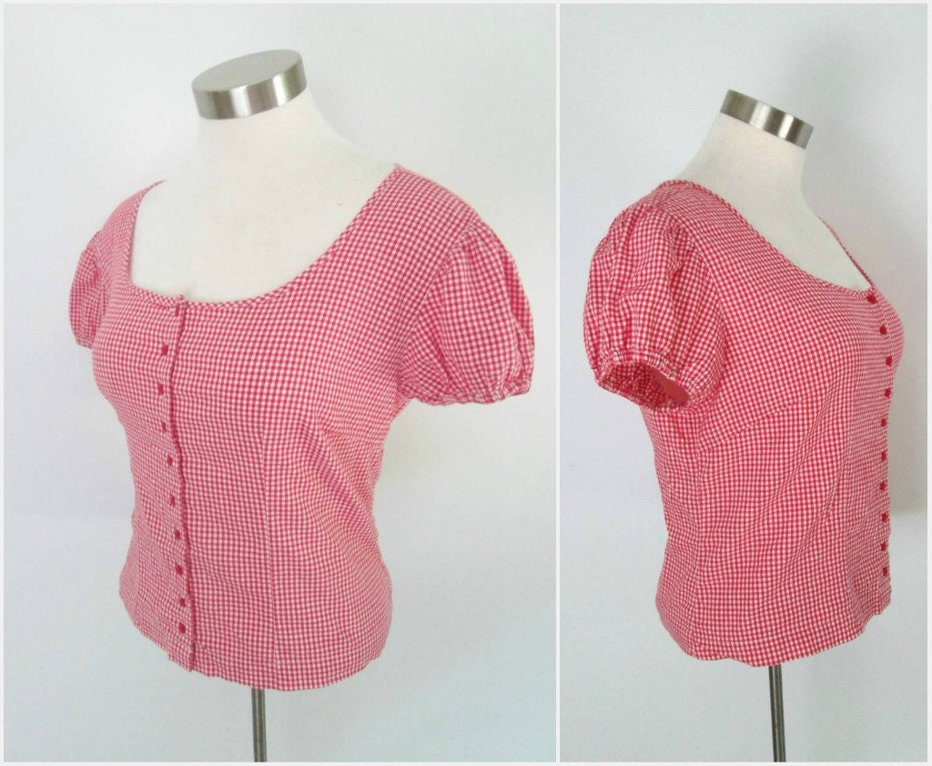 Gingham Crop Top Vintage 1980s Red and White Checkered Daisy Dukes Summer