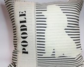 Decorative throw pillow cushion cover with white felt toy poodle applique