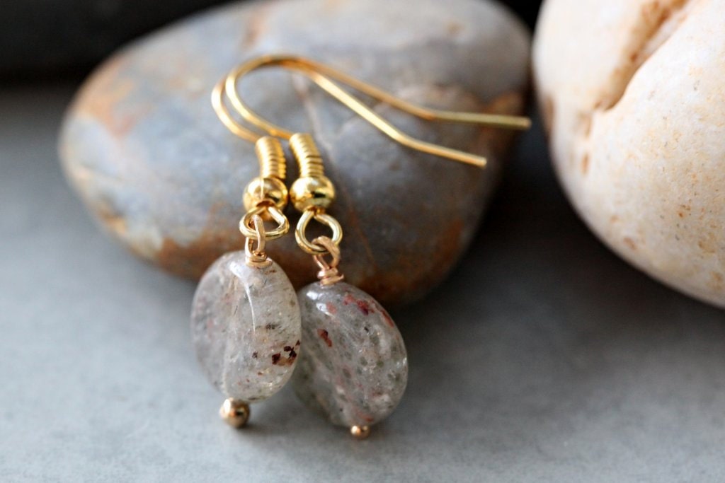 Morning Fog - Pale Grey Transluscent Natural Ruby in Zoisite Earrings