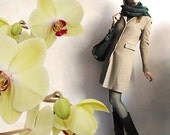 MISS TAHARI Vtg Coat By Elie Tahari in Beige Wool with Brown Pattern for Stylish Sleek Fashionistas Size XS/S